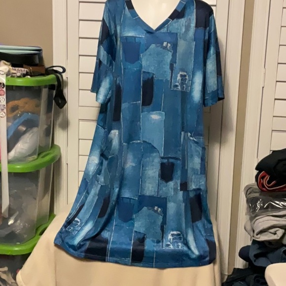 Blue Abstract Midi Dress - Picture 1 of 7